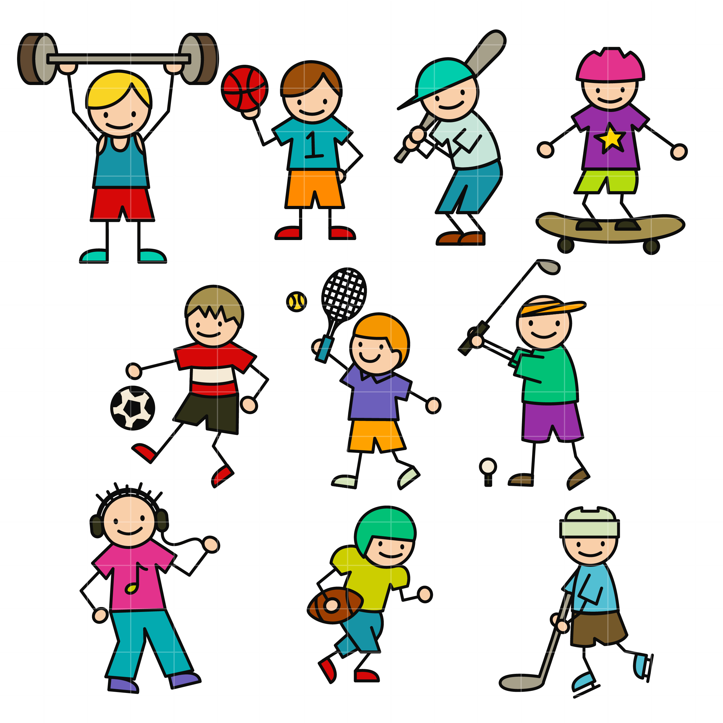 Sporty Stick Kids Set Semi Exclusive Clip Art Set For Digitizing and