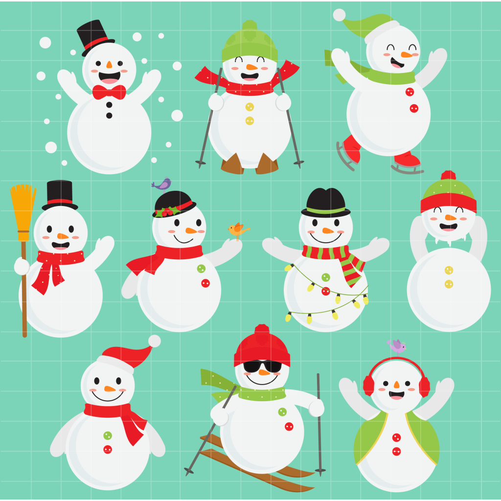 Happy Snowmen Set Semi Exclusive Clip Art Set For Digitizing and More ...