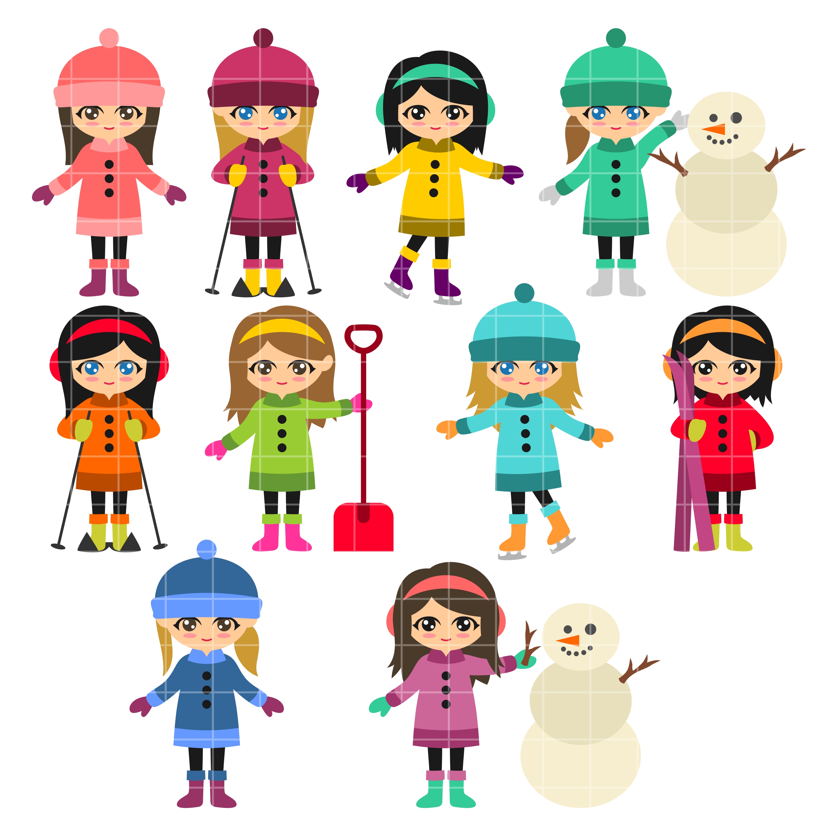 Winter Girls Arts Set Semi Exclusive Clip Art Set For Digitizing and More